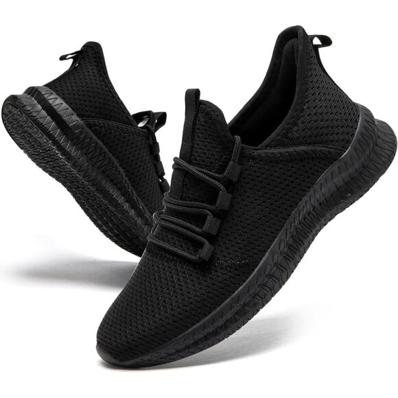 Mens Slip On Walking Shoes Mens Running Black Mesh Breathable Tennis Sneakers - Picture 1 of 6
